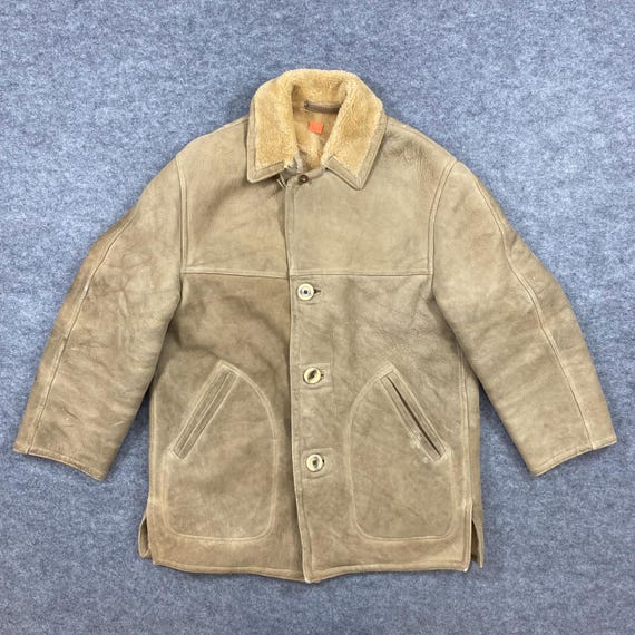 Abercrombie & Fitch, Vtg 60s 70s Abercrombie & Fitch Shearling Jacket Coat Men Size 40, Genuine Sheepskin Leather Suede Winter Parka, Heavy Duty Rancher Coat