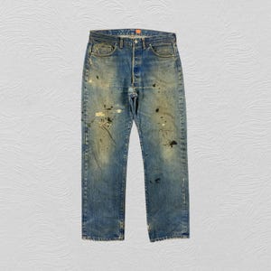 34x31.5 Redline Distressed Blue Vintage Levis 501 Big E Denim-JN3947 Blue Distressed Denim Faded Denim Grunge Style Vintage Denim Unisex