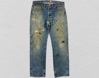 34x31.5 Redline Distressed Blue Vintage Levis 501 Big E Denim-JN3947 Blue Distressed Denim Faded Denim Grunge Style Vintage Denim Unisex