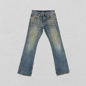 Vintage Uniqlo Selvedge Style Jeans W32 Distressed Fade Japanischer Denim Stil Bootcut Flare 90er Jahre Y2K Workwear Denim Hose
