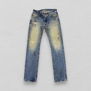 Maat 31 x 35 Vintage FOB Factory Selvedge denimstijl jeans gemaakt in Japan, verontruste Japanse ruwe denim, werkkleding erfgoedstijl, rode lip