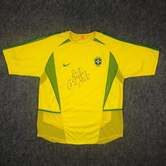 Rare Vintage 2002-2004 Brazil Nike Football Shirt Signed Authentic Brasil National Team Jersey YellowGreen Size L Retro Soccer Ginga Style View 3