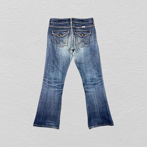 Storlek 29x27.5 Vintage Wrangler Blue Bell Jeans Flare Cut Bootcut Denim, Distressed Fade, Låg midja, Y2K Estetisk Boho Chic bild 2