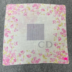 Vintage Christian Dior Floral Handkerchief Pink Flower CD Monogram Hanky Luxury Designer Pocket Square Dior Scarf Collectible Gift For Her