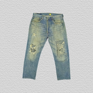 Vintage Levis 501 Distressed Denim Jeans Made in Philippines Button 359 W32 L27.5 Custom gerepareerd patchwork grunge streetwear vervaagde jaren 90-stijl