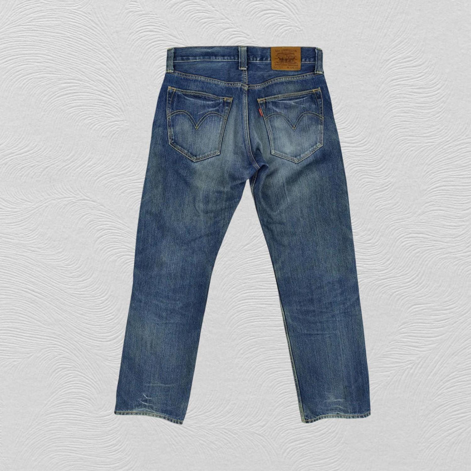 【DEARMINE】Les Vintage Dirty Denim 33x32.5 Vintage Levi's 703 Dirty Blue Distressed Denim Red