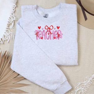 Embroidered Teacher Life Crewneck Sweatshirt with Cute Teacher Icons, Embroidered Teacher Sweatshirt, Teacher Appreciation, Teacher Gift