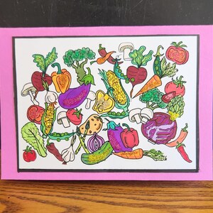THANK YOU, APPRECIATION Hand-drawn, handmade, hand-colored Pop-up Greeting Card - Vegetables Veggies!