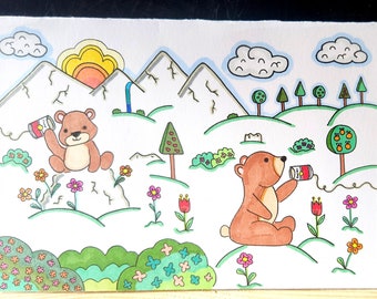 Hand-drawn, handmade Pop-up Greeting Card Miss You, Thinking of you, "Call me!" Bears, Monster, Friends!