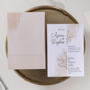 Rose Gold Foil White Wedding Invitation and Cream Beige Envelope, Minimal Modern Simple Printed Invite Card, Party Invite