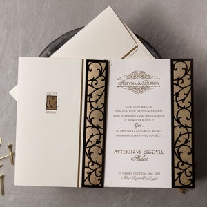 Cream Ivory Gold Foil Wedding Invitation Card with Gold Foil Velvet Cover and Gold Leaf Cream Envelope (3 Pieces), Luxury Invite Card