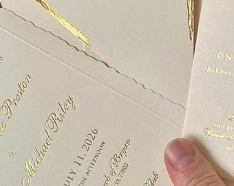 Luxury Gold Cream Ivory Wedding Invitation Suite with Gold Foil Details | Retro Elegant Printed Invite Set with Envelope