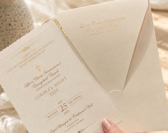 Luxury Gold Cream Ivory Wedding Invitation Suite with Gold Foil Details | Retro Elegant Printed Invite Set with Envelope
