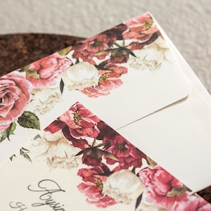 Floral Botanical Cream Modern Wedding Invitation Card and Flower Pattern Cream Envelope, Minimal Simple Invite, Printed