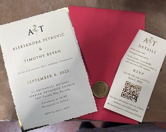 Black & Gold Foiled Wedding Invitation with Red Envelope
