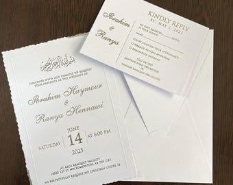 Silver Foil Wedding Invitation Template, Elegant Minimalist Printed Invite, Luxury Wedding Suite