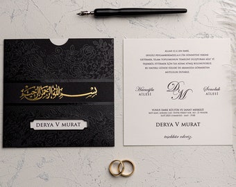 Gold Foil Islamic Wedding Invitation: Modern Arabic Nikah Design