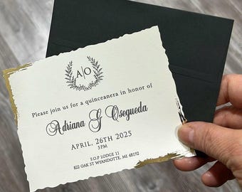 Gold Foil Wavy Wedding Invitation: Modern Green Envelope