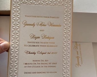 Gold Foil Embossed Wedding Invitation: Cream Geometric Design