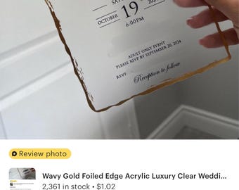 Gold Foil Acrylic Wedding Invitation: Transparent Ivory Invite
