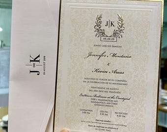 Gold Foil Wedding Invitation | Cream Ivory Anniversary Card