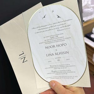 Gold Foil Framed Cream Ivory Modern Wedding Invitation Card with Birds and Cream Ivory Envelope, Minimal Luxury Invite, Printed