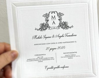 Embossed Border Wedding Invitation: Modern White Luxury