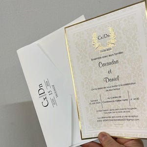 Elegant Gold Foil Framed Wedding Invitation | Cream Ivory | Modern Elegant Design | Printed Invite + Envelope
