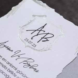 Silver Foil Modern White Wedding Invitation and Mishka Grey Envelope, Minimal Simple Printed Invite Card, Party Invite