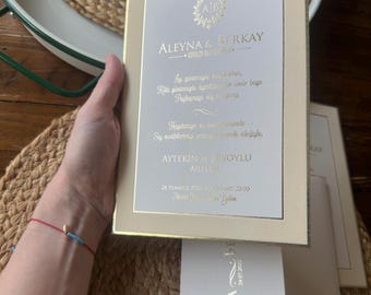 Gold Foil Wedding Invitation: Cream Velvet Frame, Thick Card