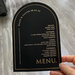 Arched Wedding Invitation: Gold Foil, Black Envelope, Minimalist Luxury