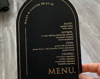 Arched Wedding Invitation: Gold Foil, Black Envelope, Minimalist Luxury
