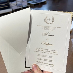 Ivory Gold Elegant Wedding Invitation & Envelope | Cream Gold Minimalist Printed Wedding Invite