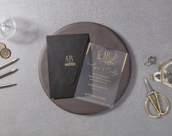 Gold Foil Acrylic Wedding Invitation: Custom Clear Invitation