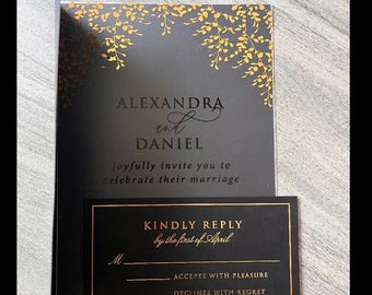 Floral Gold Foil Acrylic Wedding Invitation: Transparent Clear Invite