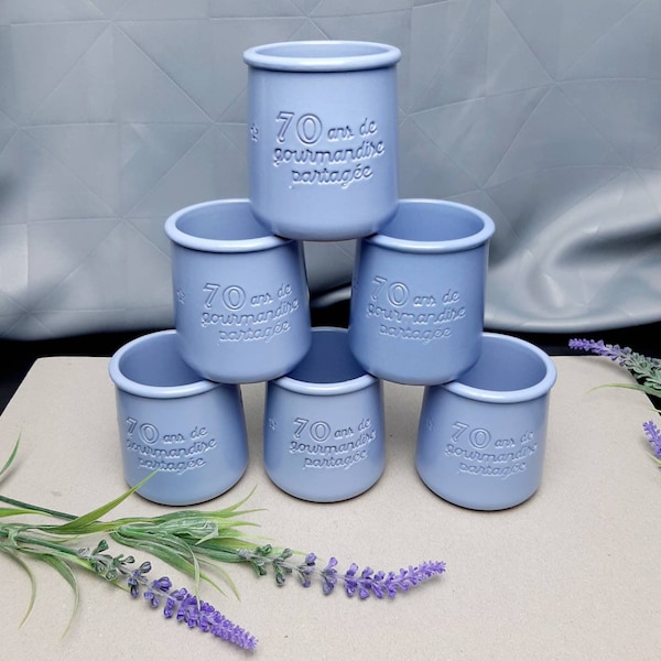 6er SET - Französische La Fermiere Joghurtbecher - Limitierte Joghurtbecher - Jubiläumstöpfe - Lavander Blau Vintage Stil Joghurtbecher