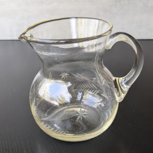 Etched Glass Handmade Water Lemonade Jug Pitcher Vintage 600 ml Juice Milk Jug