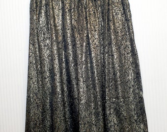 Vintage Gold and black high waisted patterned skirt for women - 1980s  St Micheal brand clothing - Midi skirt