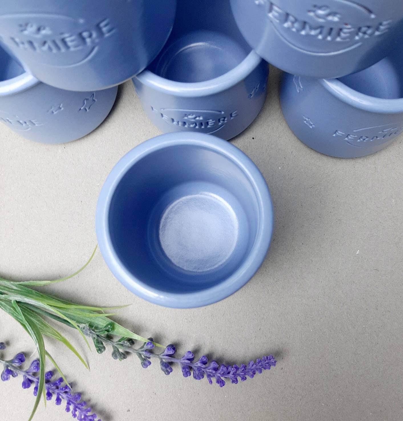 6 pots yaourt bleu La Fermière - Merveille & bout de chandelle