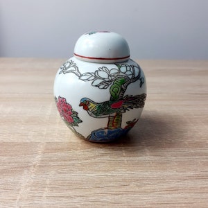 Vintage Chinese Porcelain Ginger Jar with Peacocks Floral by Zhongguo Jingdezhen