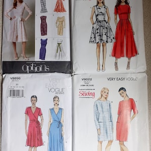 Very Easy Vogue Sewing Patterns, Vogue Dress patterns, Jumpsuit Pattern, Wrap Dress Pattern, Boned bodice, V8766, V9075, V8896, V9022, Uncut