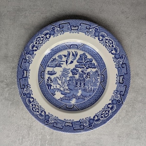 Rare find of Woodsware Willow Dinner Plate 1950s Wood & Sons England Collectible  White Blue Ceramic