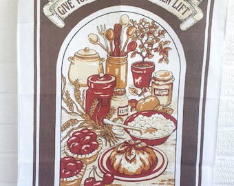 Rare Vintage Linen Kitchen Tea Towel Retro Kitchen Cookeen Mid Century Irish Cooking