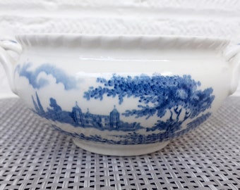 Vintage Sugar Bowl Castle On The Lake Blue by Johnson Brother Damage to Rim Shown in First Photograph