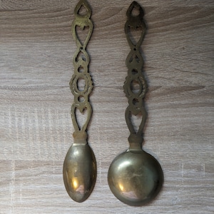 Vintage Brass Spoons, Welsh Brass Love Spoons,  Country Kitchen Decor Cottagecore