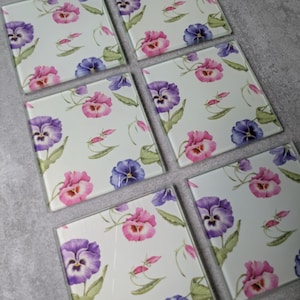 Glass Floral Coasters by Crawford & Kent Pansy Coaster, Floral Home Decor, Gift for Friends, Housewarming gift