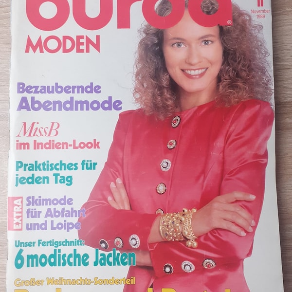 Vintage Burda Magazin, Vintage Muster, Frauen- Kinder- Männer Muster, Burda Moden, 11/1989, M2017E, Niederländisch, Uncut