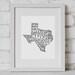 Texas State Cursive Lettered Print- State Silhouette Collection, TX USA ...