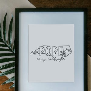 Pope Army Airfield Print Framed, Unframed- Military Base Illustration Poster, Gift Army Post Sign, Duty Station Wall, North Carolina Drawing