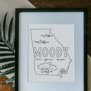 Moody Air Force Base Print Framed, Unframed - Military Base Illustration Poster, AFB Gift, AF Base Sign, Duty Station Wall, Georgia Drawing